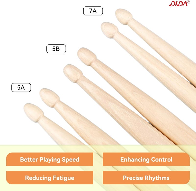 DIDA Drum Sticks, American Hickory Drumsticks, Drumsticks for Drum, Non-Slip Grip, Percussion Drumsticks for Professional, Live Performance & Drum Kit Practice Accessories (1 Pair, 5B) - Image 3